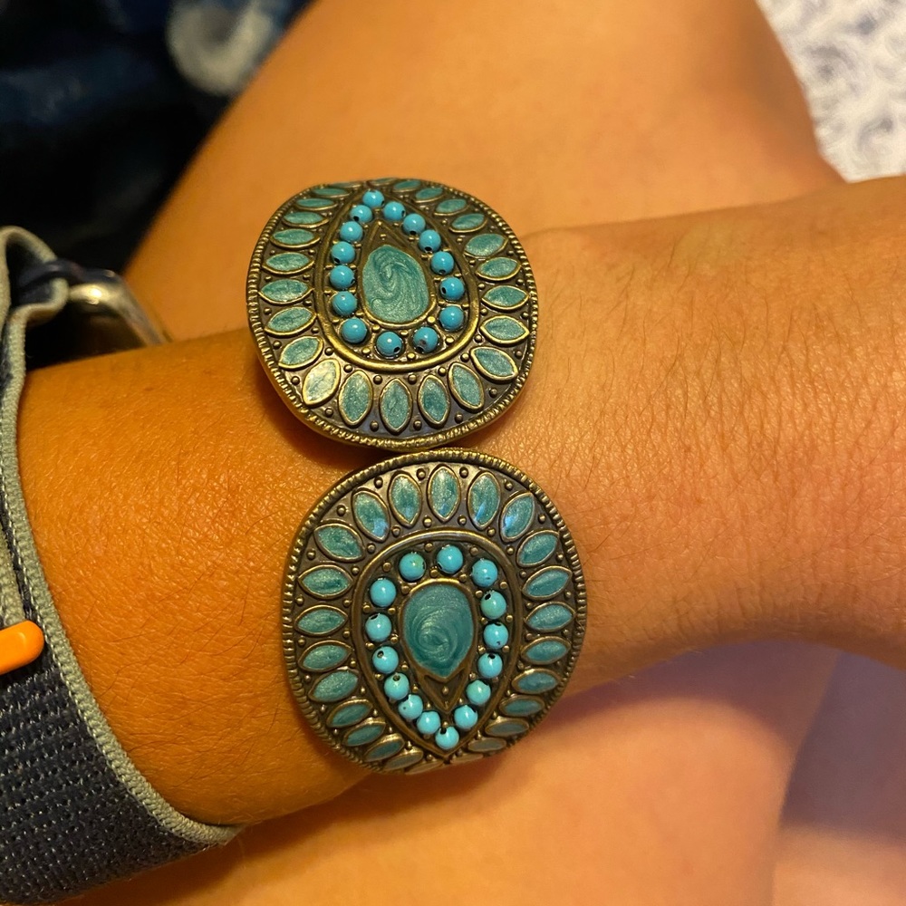 Turquoise and gold cuff